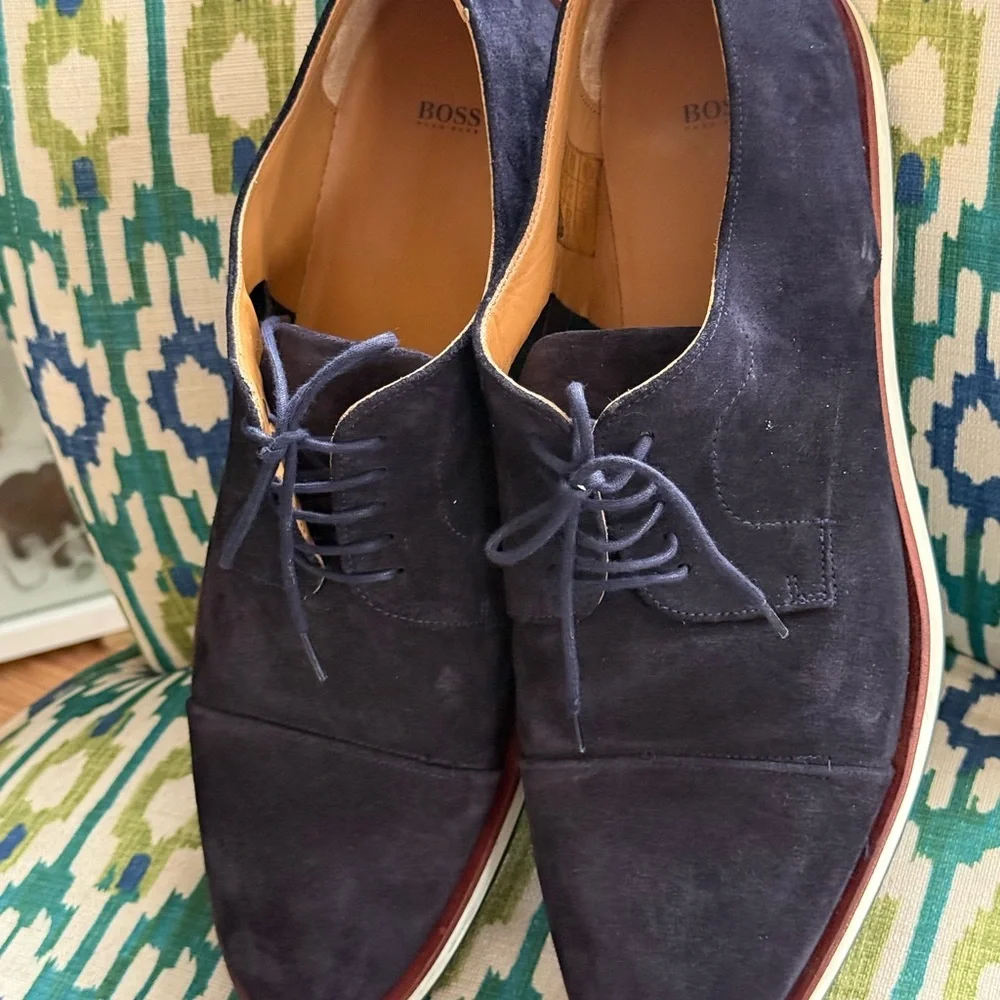 Hugo Boss Dark Blue Suede Oxfords